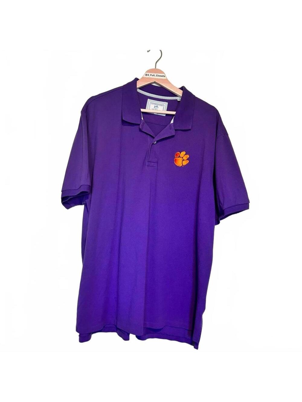 Southern Tide “The Skipjack” Purple Clemson Tigers Embroidered Paw Print Polo